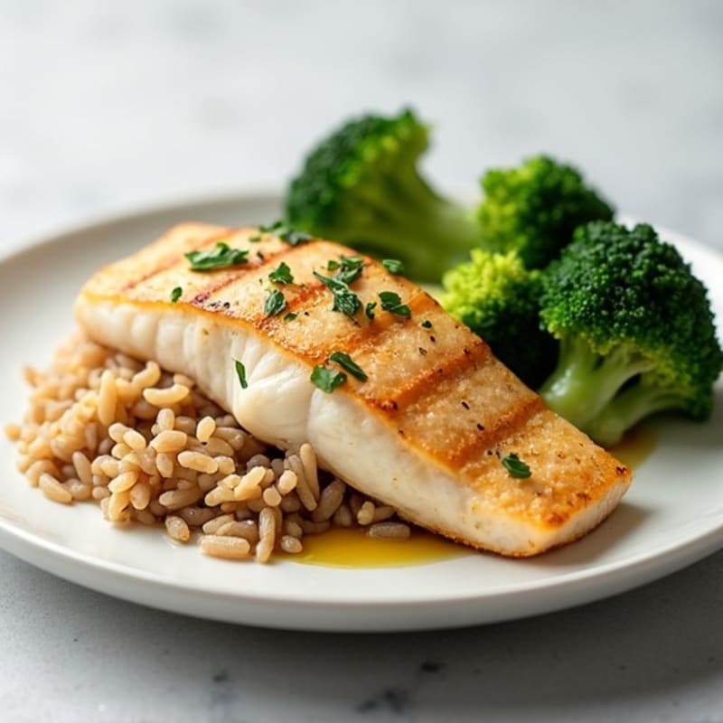 Seared Tilapia with Steamed Broccoli and Brown Rice