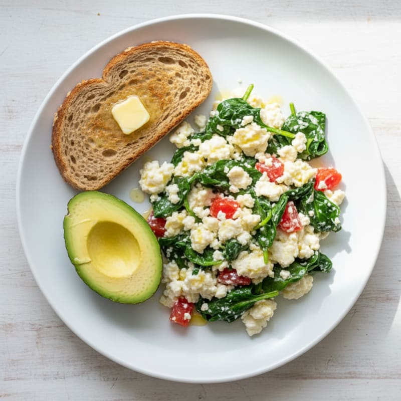 Cottage Cheese Egg White Scramble with Spinach and Tomato
