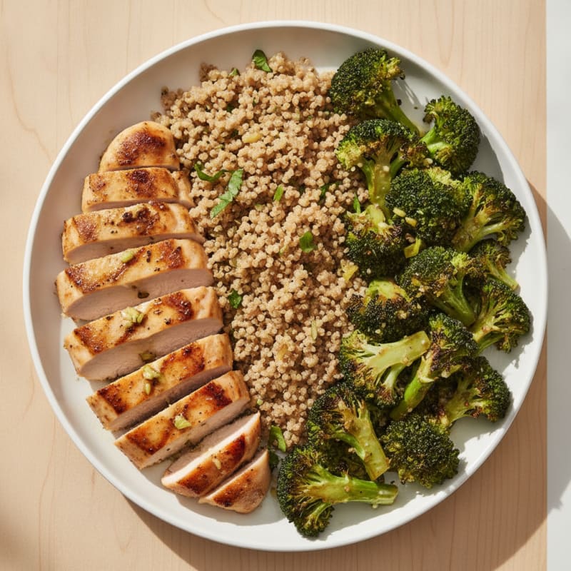 Grilled Chicken Breast with Roasted Broccoli and Quinoa