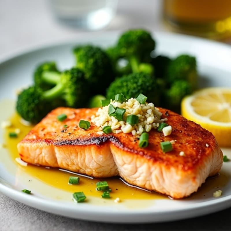 Crispy Pan-Seared Salmon with Lemon-Garlic Broccolini