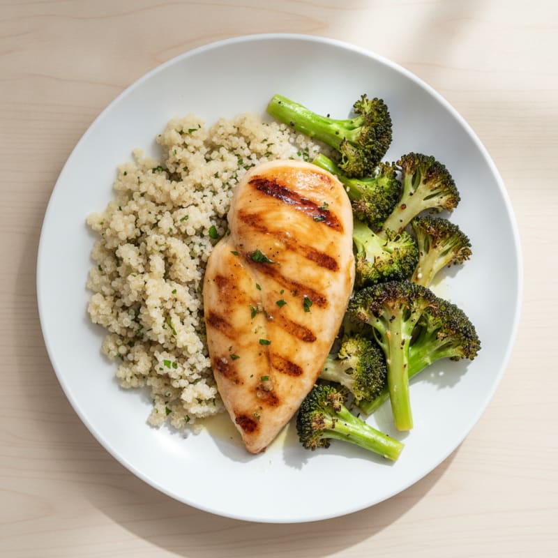 Grilled Chicken Breast with Quinoa and Roasted Broccoli