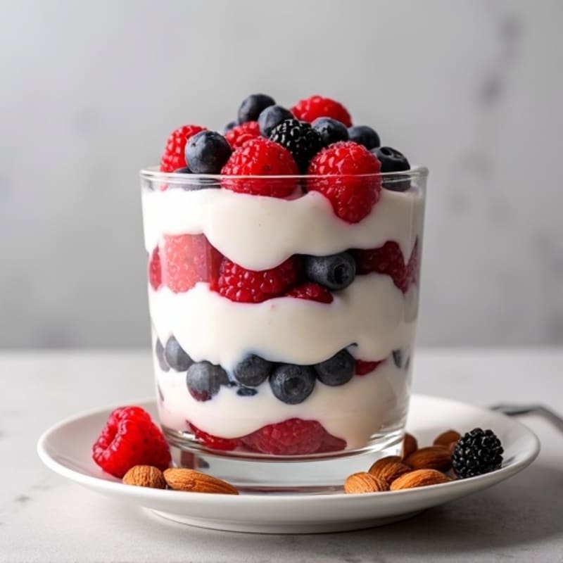 Greek Yogurt Protein Parfait with Mixed Berries and Almonds