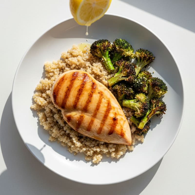 Grilled Chicken Breast with Quinoa and Roasted Broccoli