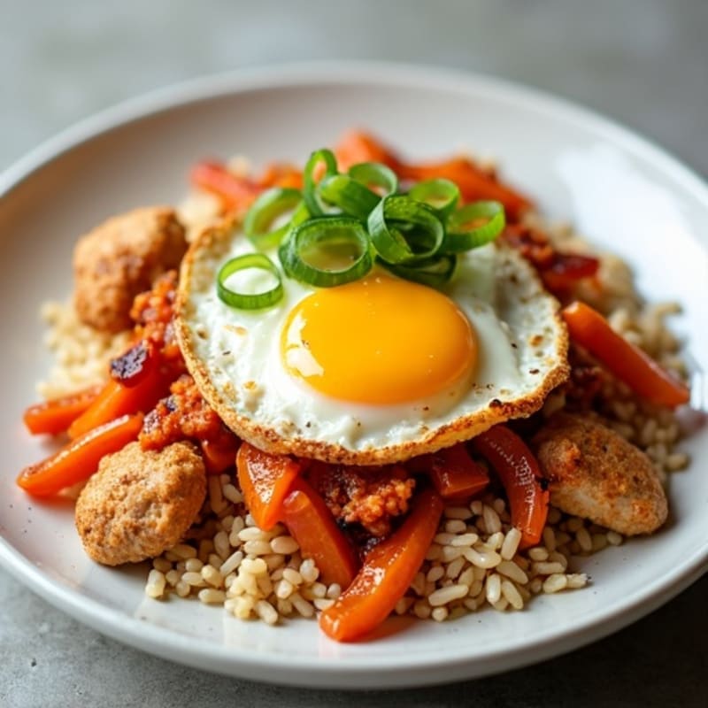 Chicken and Crispy Kimchi Brown Rice Stir-Fry