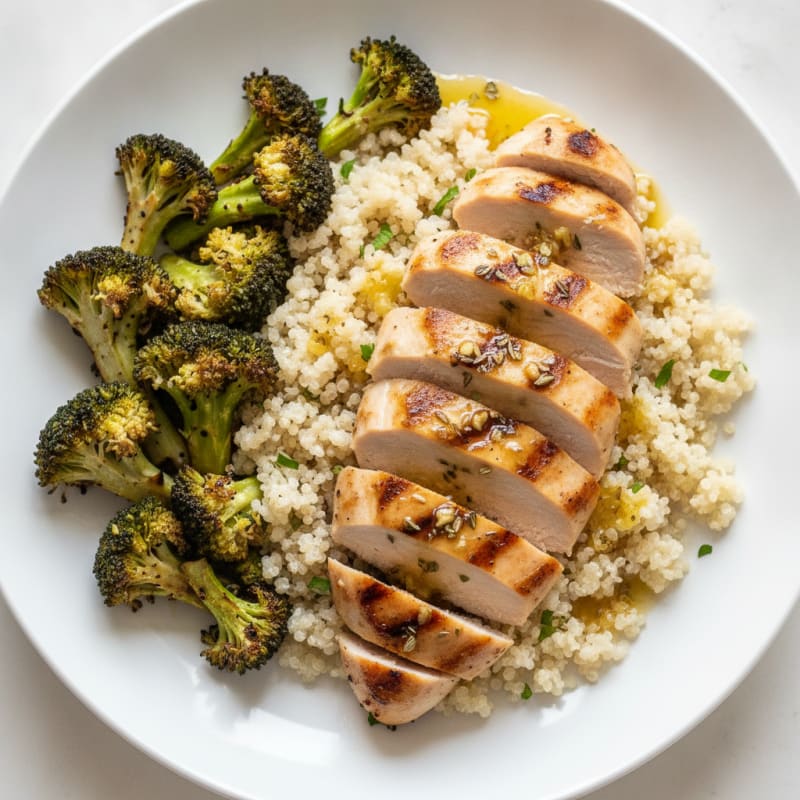 Grilled Chicken Breast with Quinoa and Roasted Broccoli
