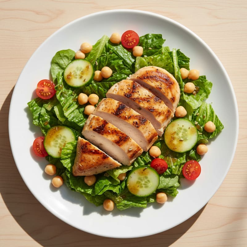 Grilled Chicken Breast with Crisp Romaine Salad and Chickpeas