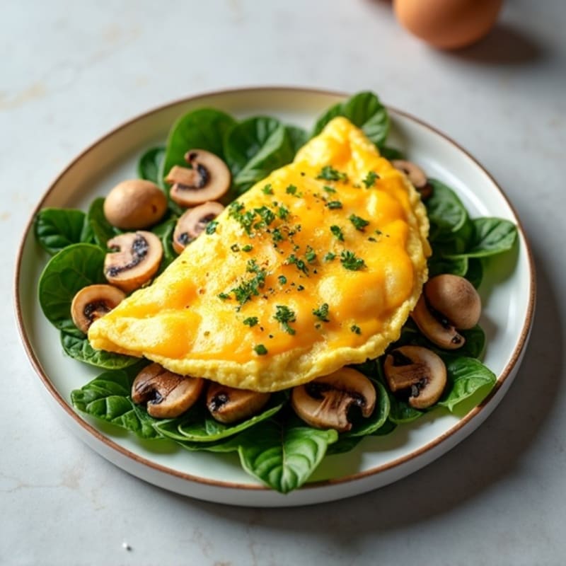 Fluffy Egg Omelette with Fresh Herb Spinach and Mushrooms