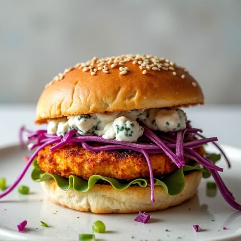 Crispy Buffalo Chicken Burgers with Blue Cheese Slaw