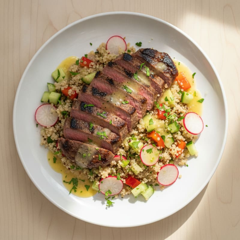 Grilled Steak and Quinoa Salad with Crunchy Vegetables