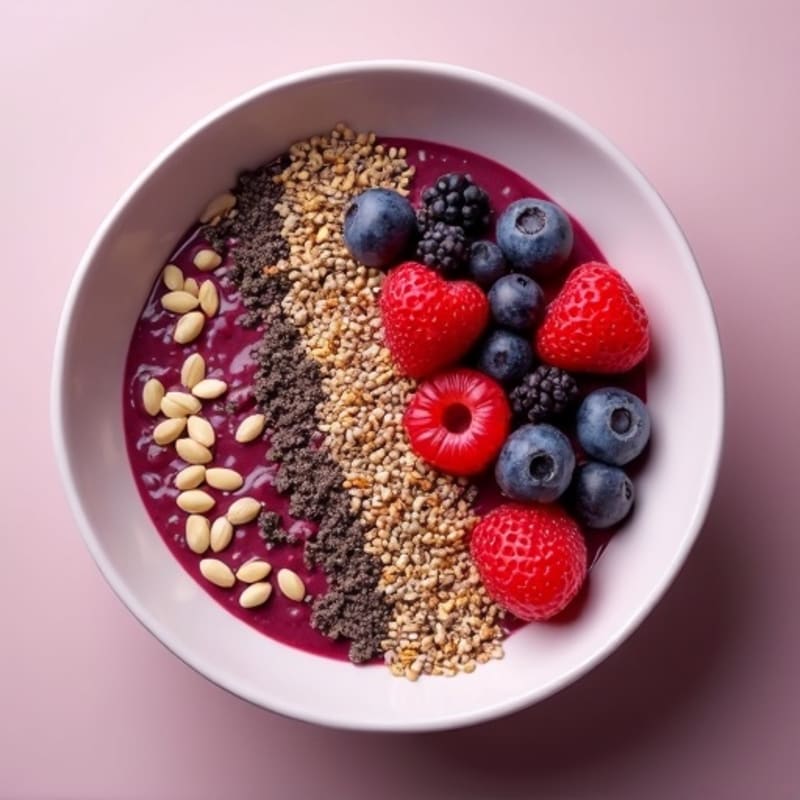 Triple Berry Protein Açaí Bowl with Crunchy Seed Topping