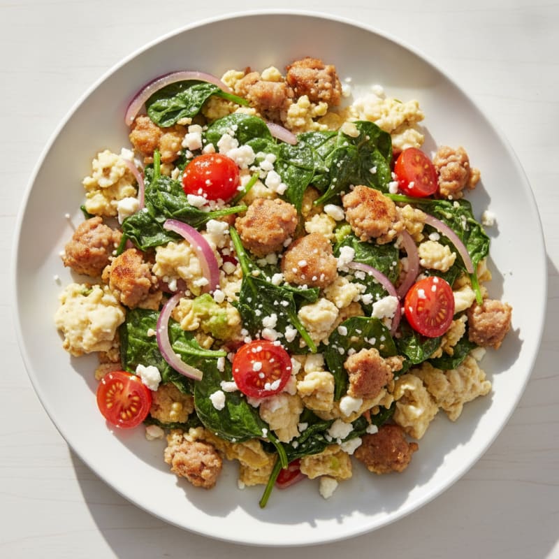 Egg White and Turkey Sausage Scramble with Spinach