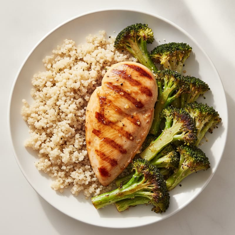 Grilled Chicken Breast with Roasted Broccoli and Quinoa