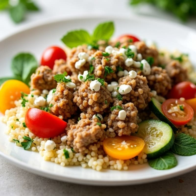 Ground Turkey and Fluffy Couscous with Fresh Herbs and Vegetables