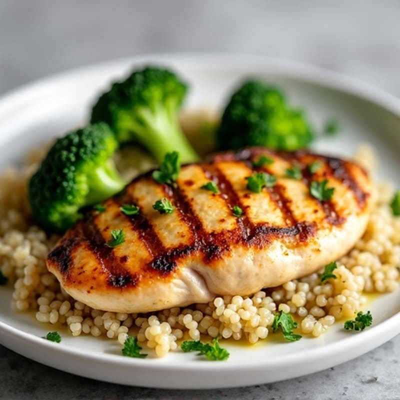 Grilled Chicken Breast with Quinoa and Roasted Broccoli