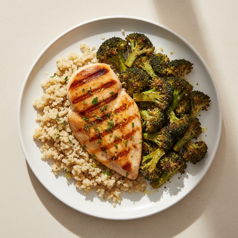 Grilled Chicken Breast with Quinoa and Roasted Broccoli