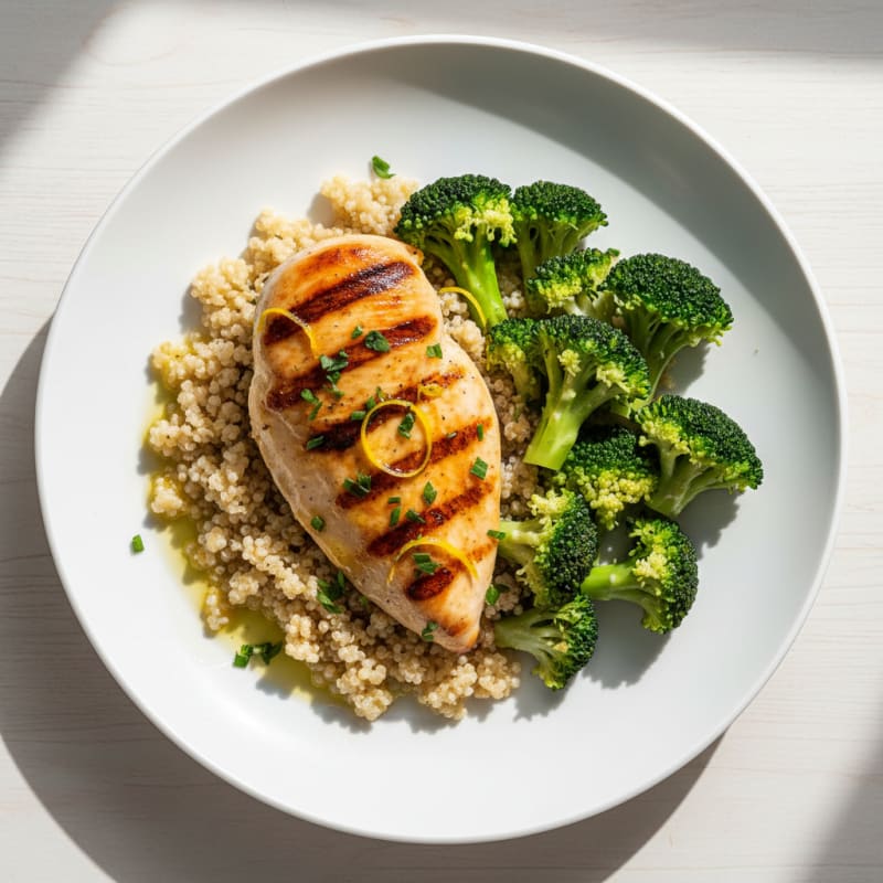 Grilled Chicken Breast with Quinoa and Steamed Broccoli