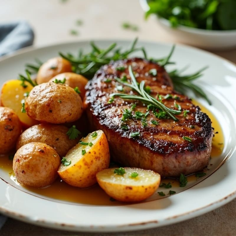 Herb-Garlic Butter Seared Steak with Roasted Baby Potatoes