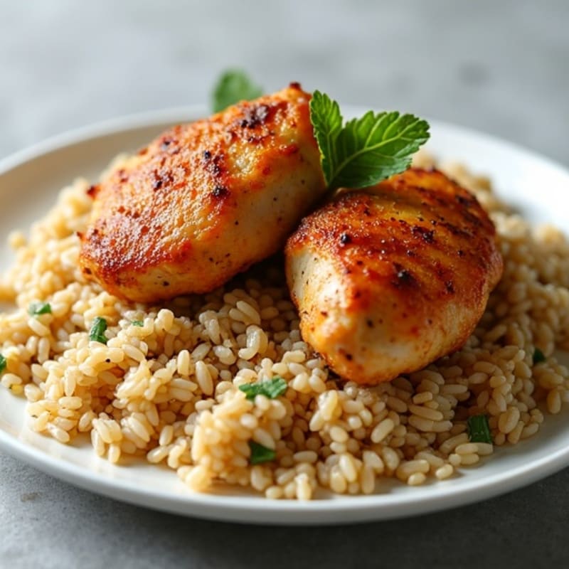 Crispy Pan-Seared Chicken Thighs with Garlicky Brown Rice