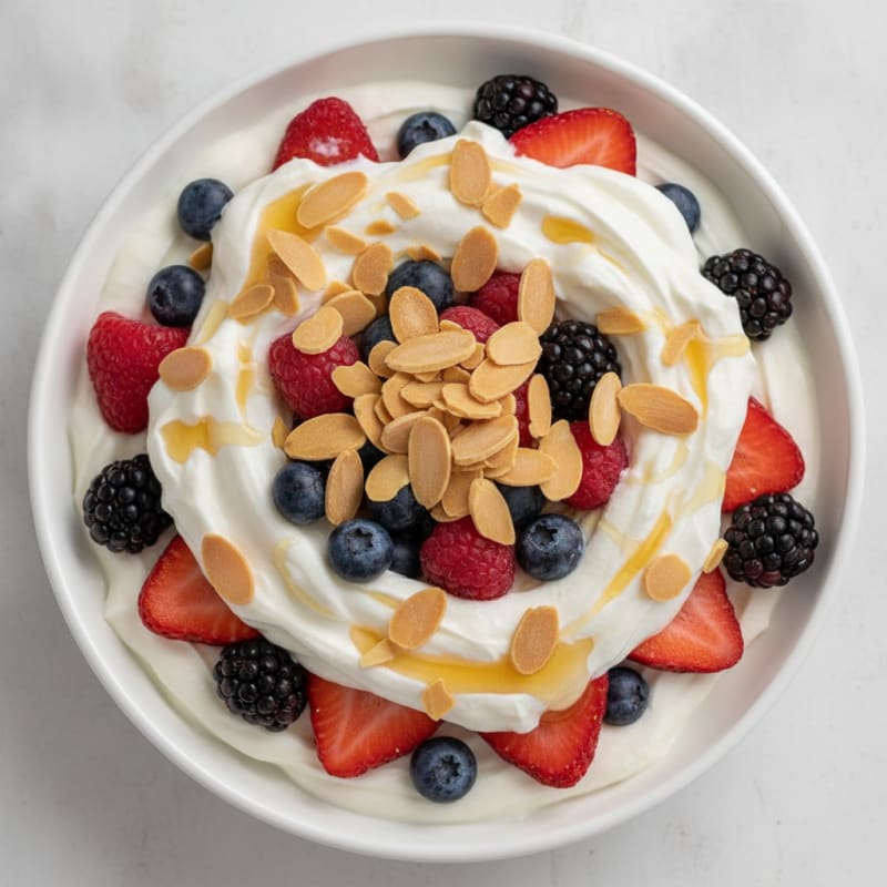 Greek Yogurt Protein Parfait with Mixed Berries and Almonds