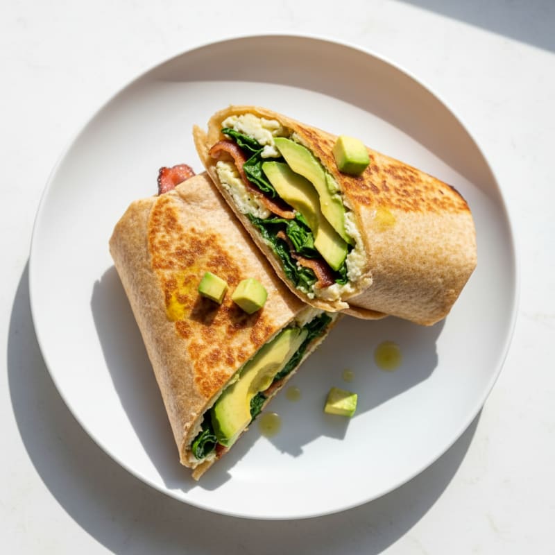 Crispy Turkey Bacon and Egg White Wrap with Spinach