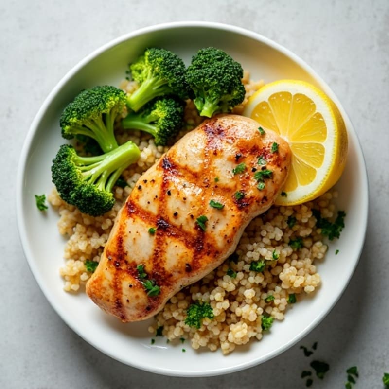 Grilled Chicken Breast with Quinoa and Roasted Broccoli