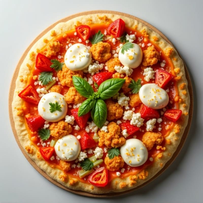 Crispy Buffalo Chicken Pizza with Fresh Vegetables