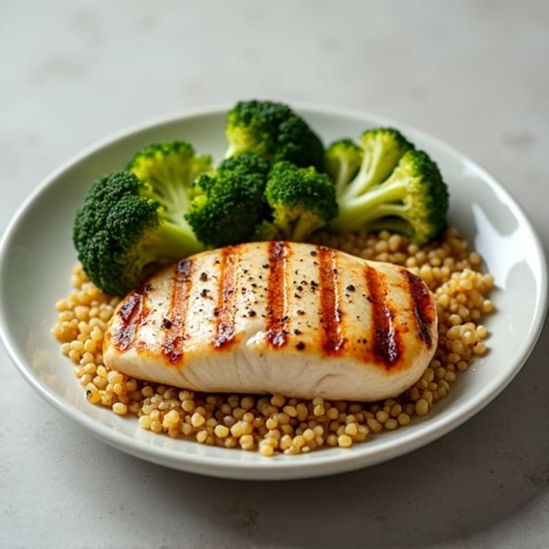 Grilled Chicken Breast with Quinoa and Roasted Broccoli