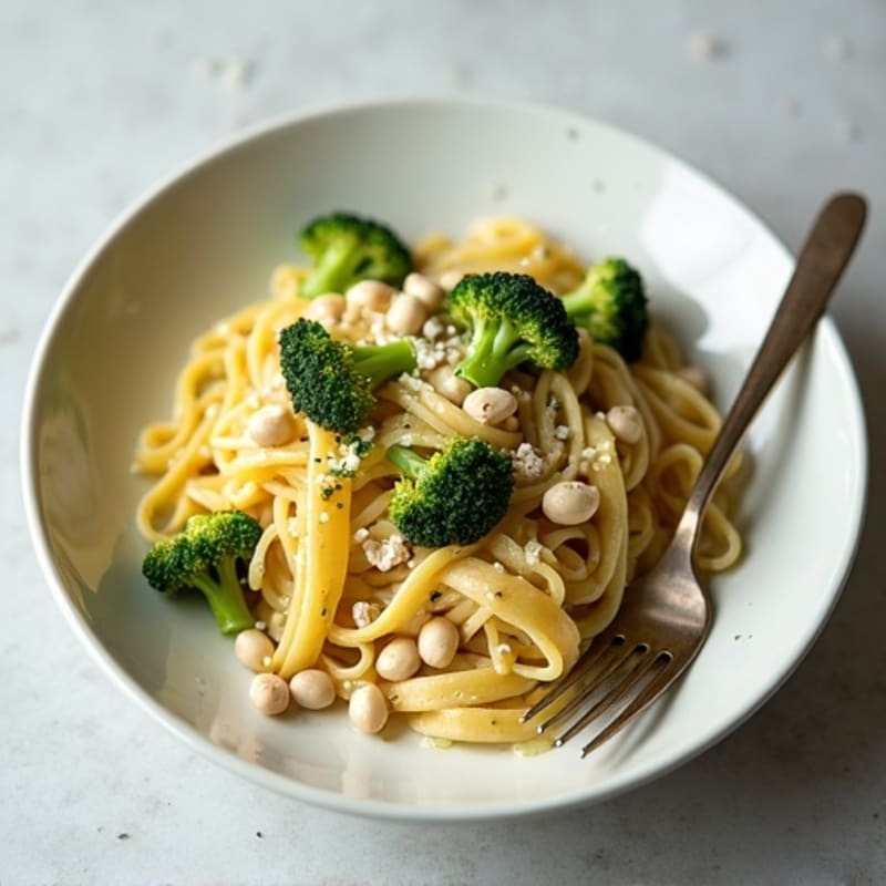 Creamy Cashew Alfredo Pasta with Roasted Broccoli