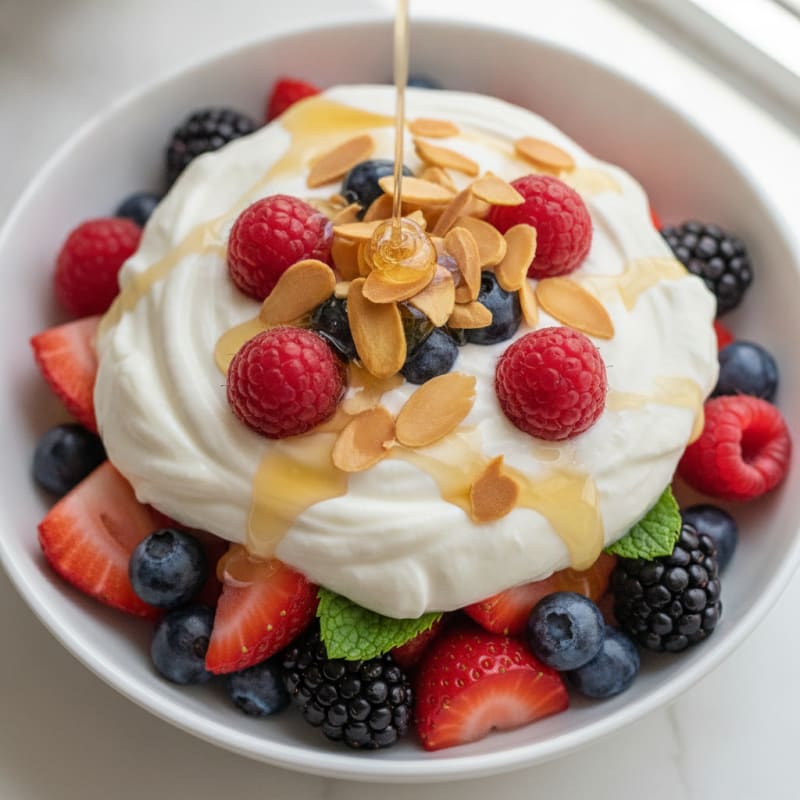 Greek Yogurt Protein Parfait with Mixed Berries and Almonds