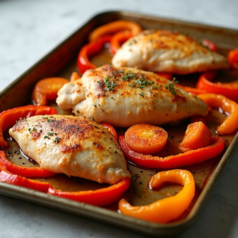 Sheet Pan Roasted Chicken with Sweet Potatoes and Bell Peppers
