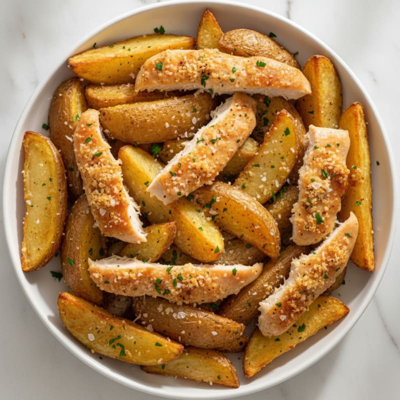 Garlic Parmesan Oven Fries with Roasted Chicken