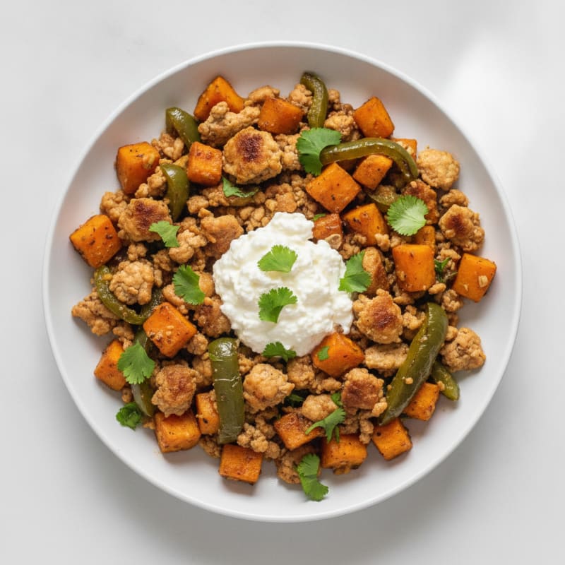 Ground Chicken Poblano Sweet Potato Skillet