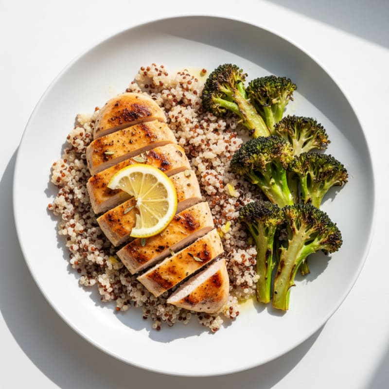 Grilled Chicken Breast with Quinoa and Roasted Broccoli