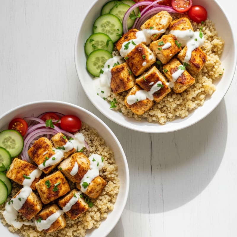 Crispy Lemon-Herb Chicken Shawarma Bowls