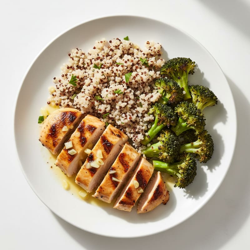 Grilled Chicken Breast with Quinoa and Roasted Broccoli