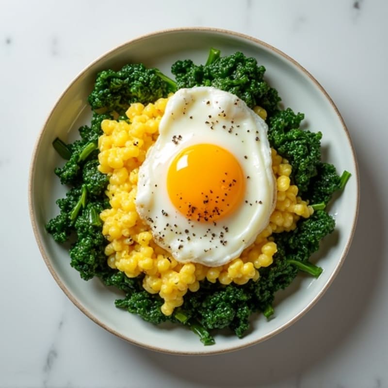 Fluffy Scrambled Eggs with Sautéed Greens