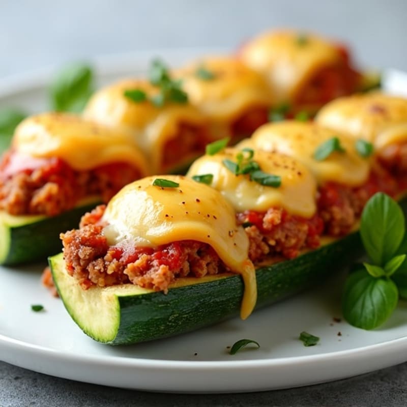 Lean Ground Turkey Stuffed Zucchini Boats with Golden Mozzarella