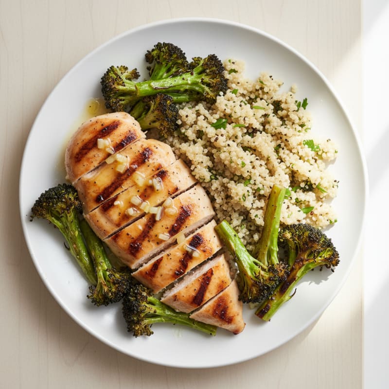 Grilled Chicken Breast with Quinoa and Roasted Broccoli