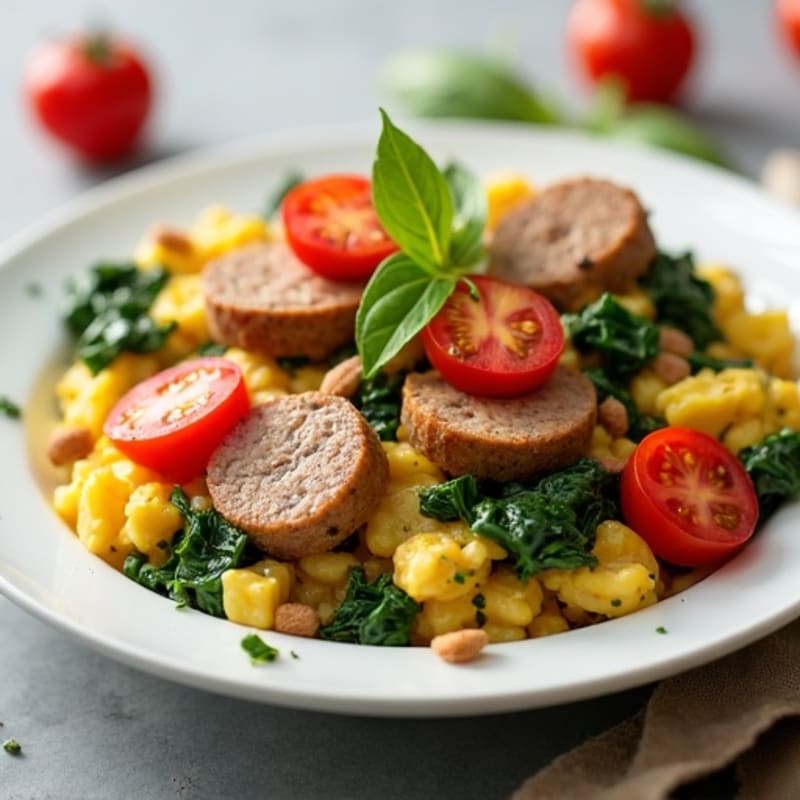 Egg White and Turkey Sausage Scramble with Spinach and Tomatoes