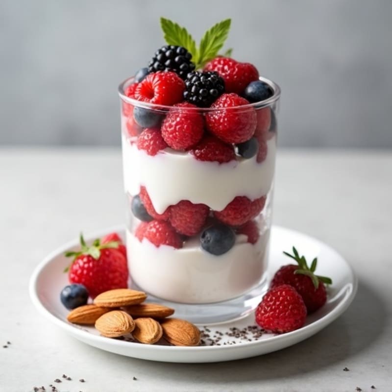 Greek Yogurt Protein Parfait with Mixed Berries and Almonds