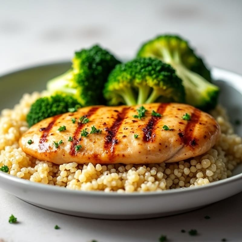 Grilled Chicken Breast with Quinoa and Steamed Broccoli