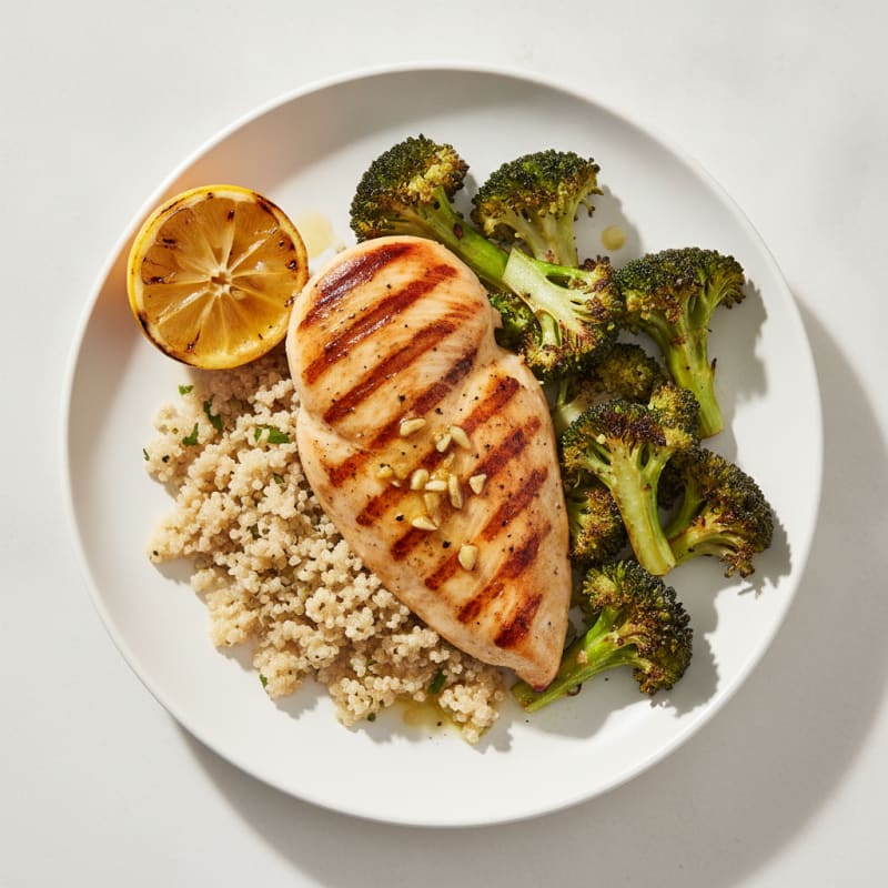 Grilled Chicken Breast with Quinoa and Roasted Broccoli