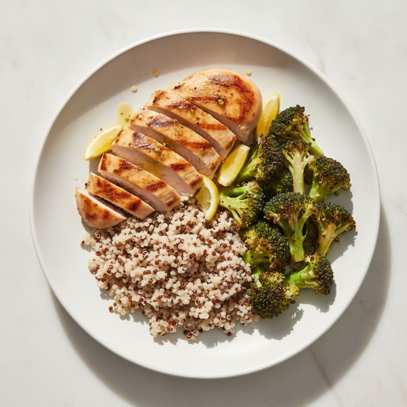 Grilled Chicken Breast with Quinoa and Roasted Broccoli