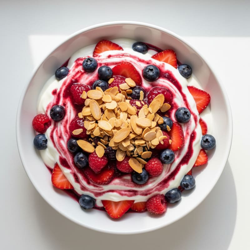 Greek Yogurt Protein Parfait with Mixed Berries and Almonds