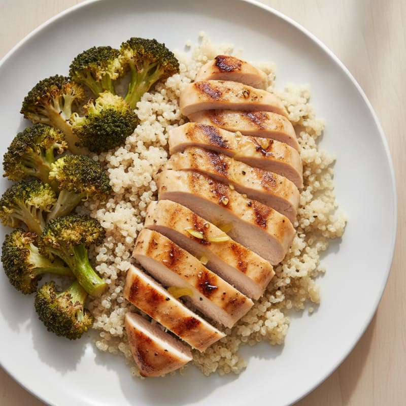 Grilled Chicken Breast with Quinoa and Roasted Broccoli