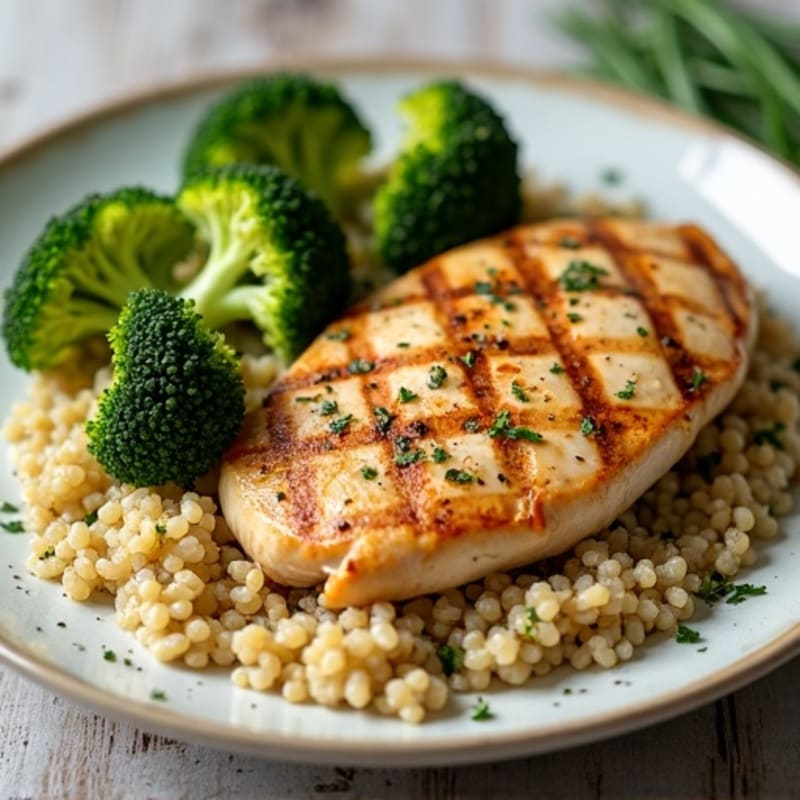 Grilled Chicken Breast with Quinoa and Roasted Broccoli