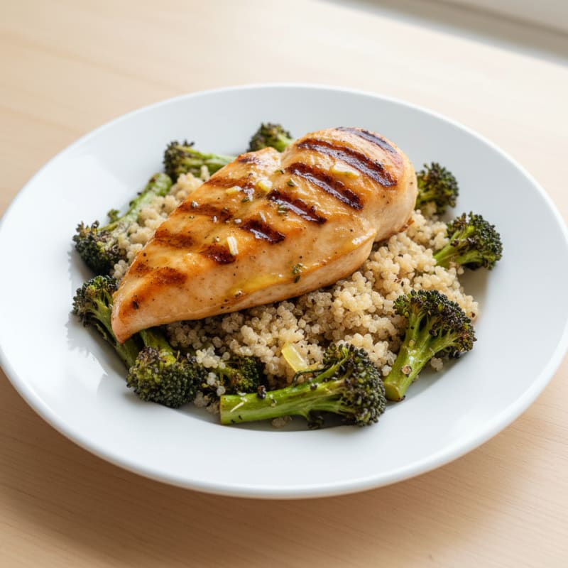 Grilled Chicken Breast with Quinoa and Roasted Broccoli