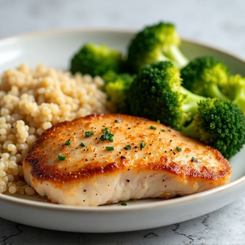 Seared Chicken Breast with Steamed Broccoli and Quinoa