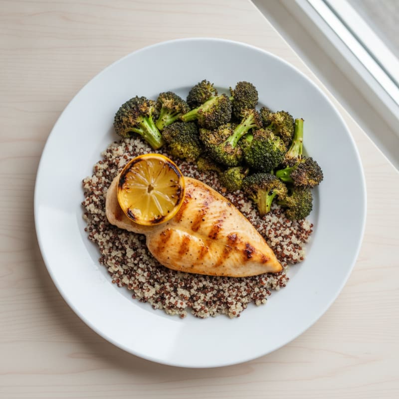 Grilled Chicken Breast with Quinoa and Roasted Broccoli