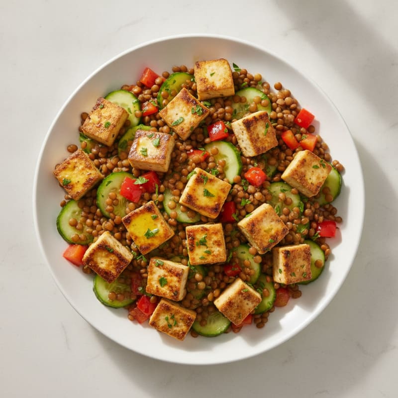 Grilled Tofu and Lentil Salad with Crunchy Vegetables